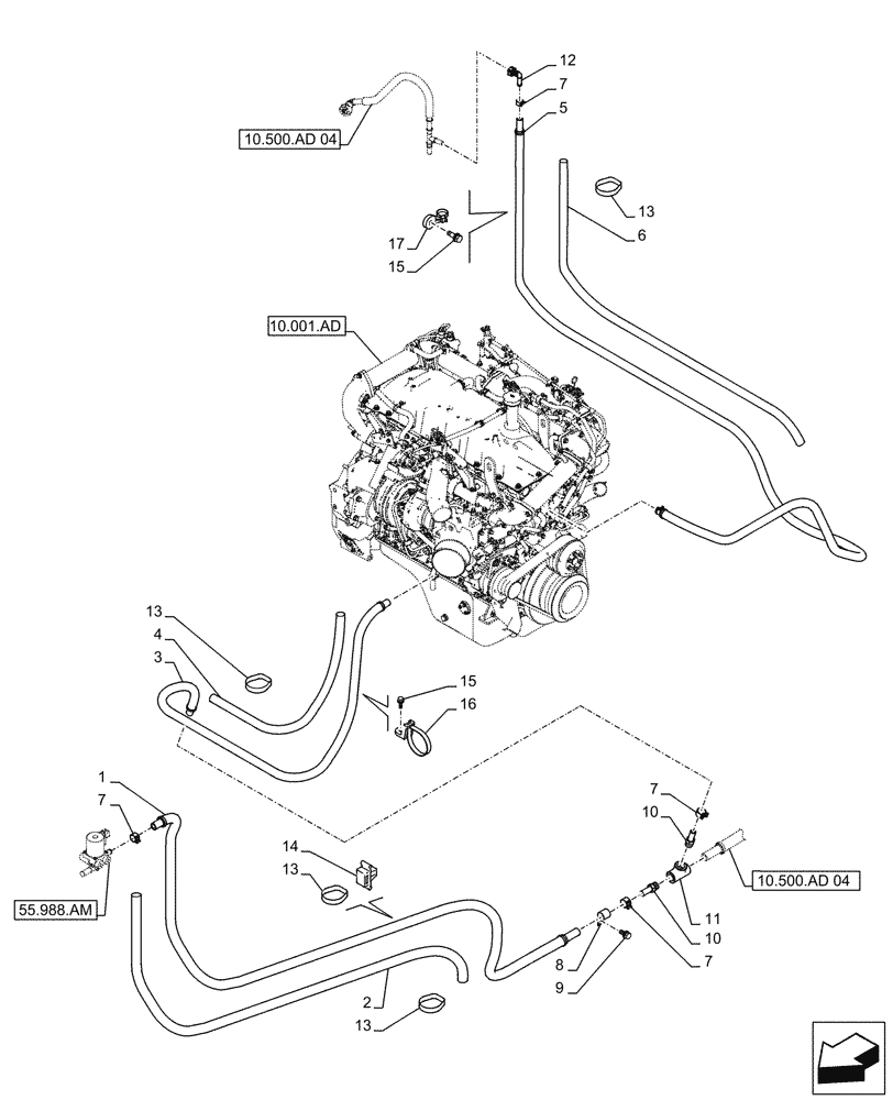 Схема запчастей Case CX490D RTC - (10.500.AD[03]) - DEF/ADBLUE™ LINES (10) - ENGINE