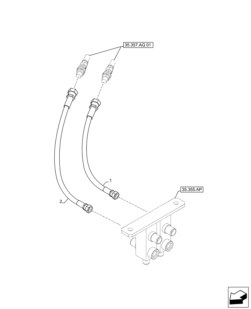 Схема запчастей Case CX490D RTC - (35.357.AQ[03]) - STD + VAR - 461558 - PILOT VALVE, DRAIN LINE, CONTROL PATTERN SELECTION (35) - HYDRAULIC SYSTEMS