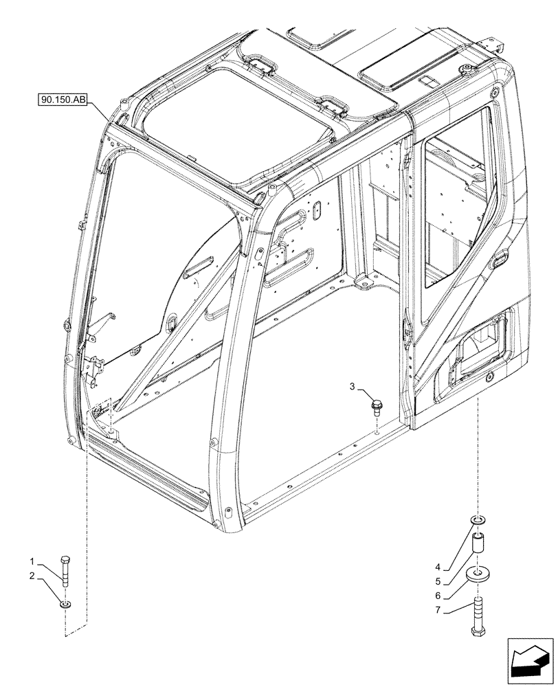 Схема запчастей Case CX490D LC - (90.150.AO) - CAB FASTENERS (90) - PLATFORM, CAB, BODYWORK AND DECALS