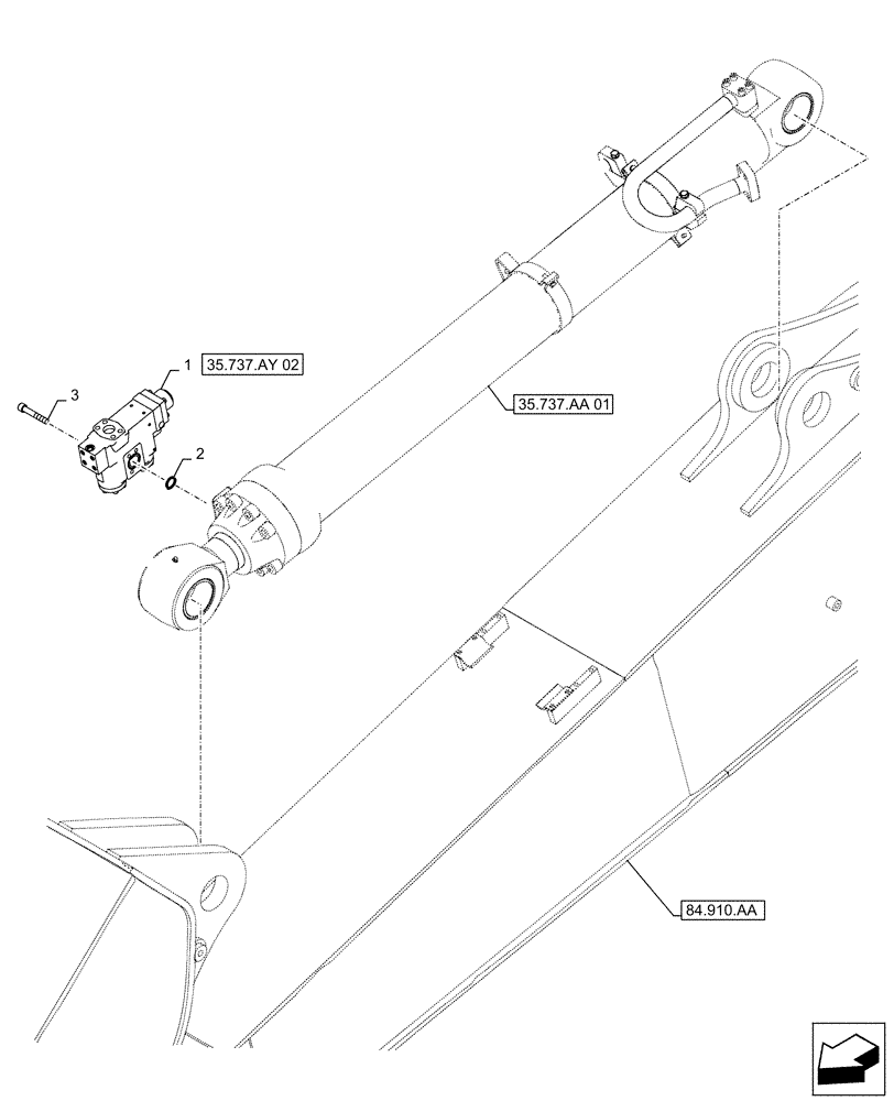 Схема запчастей Case CX490D RTC - (35.737.AY[01]) - VAR - 481064 - ARM, CYLINDER, SAFETY VALVE (35) - HYDRAULIC SYSTEMS