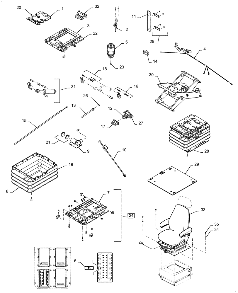 Схема запчастей Case 521F - (90.124.AE[02]) - VAR - 482953, 424912 - SEAT ASSEMBLY - AIR, BOTTOM (90) - PLATFORM, CAB, BODYWORK AND DECALS