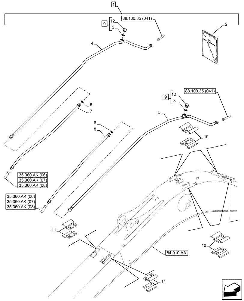 Схема запчастей Case CX130D LC - (88.100.35[040]) - DIA KIT, HAMMER CIRCUIT, HIGH FLOW, W/ ELECTRICAL PROPORTIONAL CONTROL, BOOM, LINE (88) - ACCESSORIES