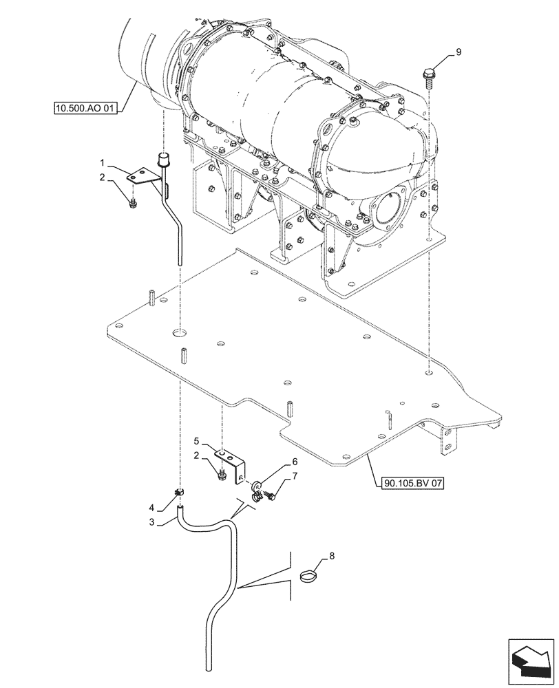 Схема запчастей Case CX490D RTC - (10.254.AD[02]) - EXHAUST SYSTEM, EXHAUST PIPE (10) - ENGINE