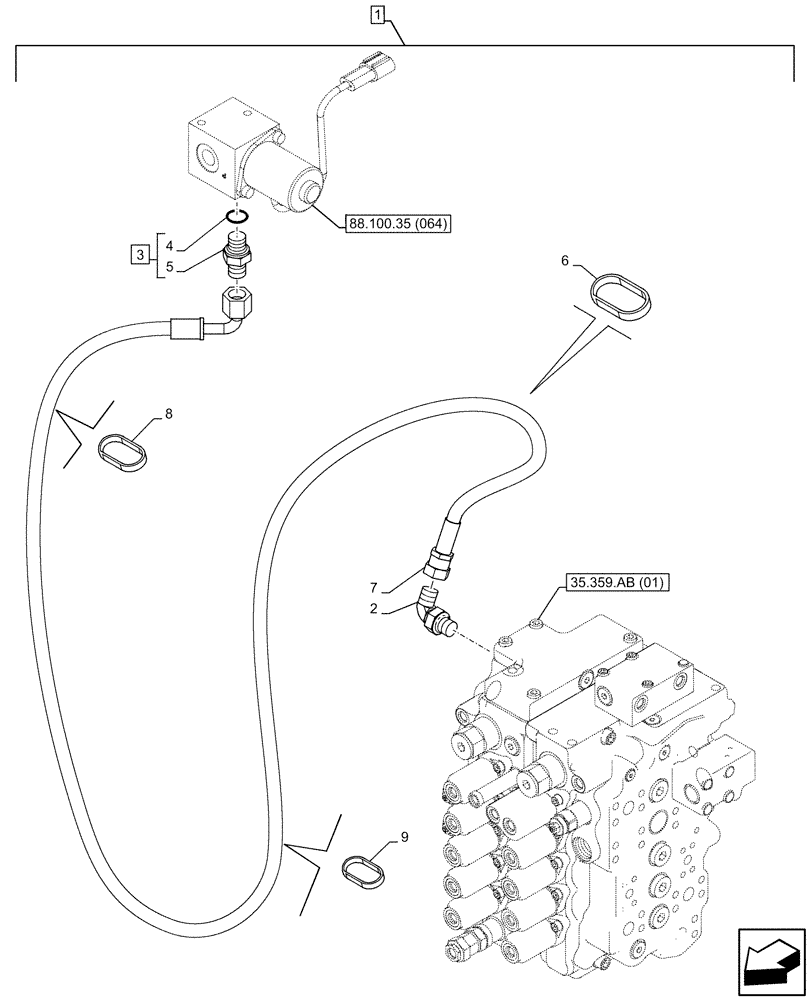 Схема запчастей Case CX130D - (88.100.35[076]) - DIA KIT, AUXILIARY CIRCUIT, SHEARS, W/ ELECTRICAL PROPORTIONAL CONTROL, SOLENOID VALVE, LINE (88) - ACCESSORIES