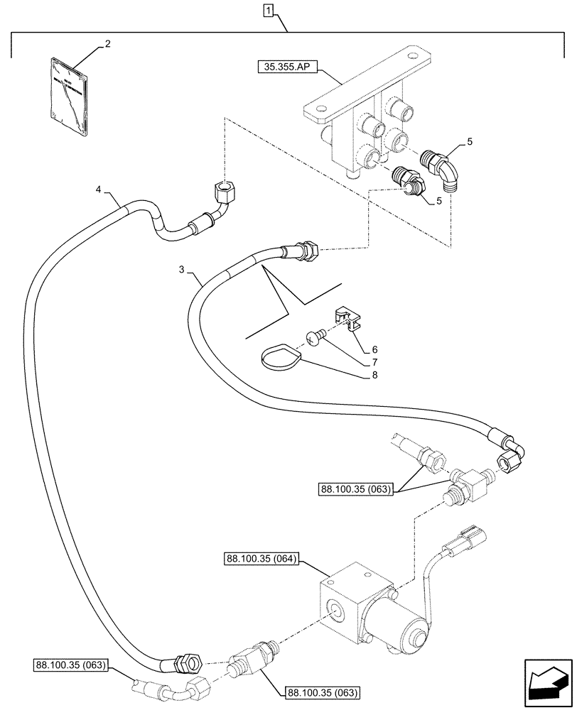 Схема запчастей Case CX130D LC - (88.100.35[062]) - DIA KIT, AUXILIARY CIRCUIT, SHEARS, W/ ELECTRICAL PROPORTIONAL CONTROL, SOLENOID VALVE, LINE (88) - ACCESSORIES