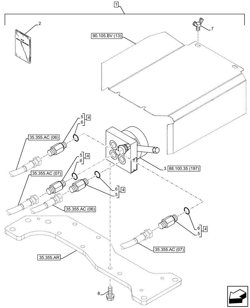 Схема запчастей Case CX130D - (88.100.35[196]) - DIA KIT, CONTROL PATTERN SELECTION, VALVE, SELECTOR (88) - ACCESSORIES