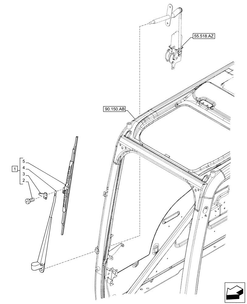 Схема запчастей Case CX490D LC - (55.518.AW) - WINDSHIELD WIPER, ARM (55) - ELECTRICAL SYSTEMS