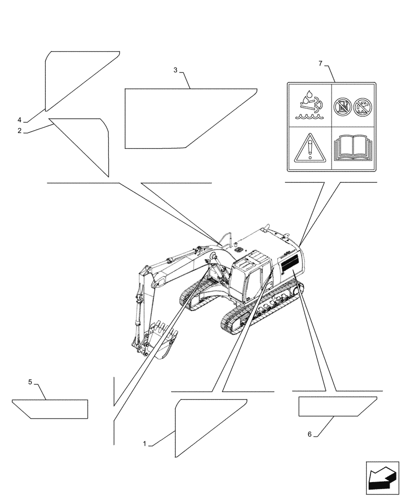 Схема запчастей Case CX490D LC - (90.108.AC[07]) - WARNING DECAL (90) - PLATFORM, CAB, BODYWORK AND DECALS