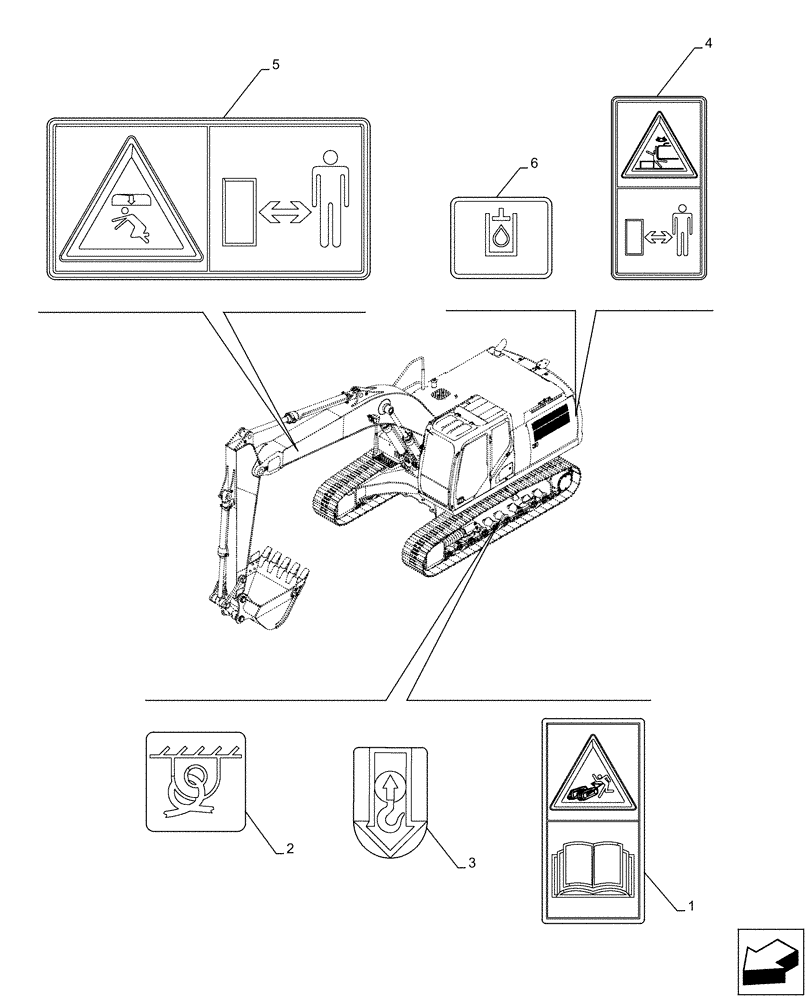 Схема запчастей Case CX490D LC - (90.108.AC[06]) - WARNING DECAL (90) - PLATFORM, CAB, BODYWORK AND DECALS