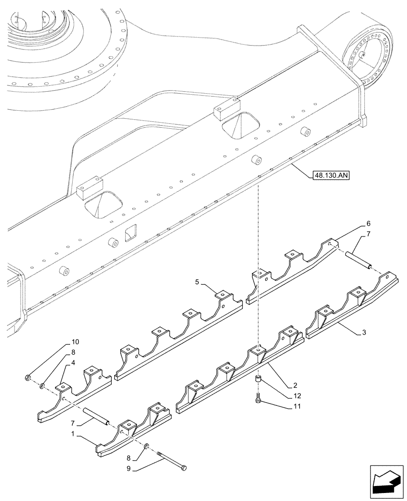 Схема запчастей Case CX490D RTC - (48.100.AF[02]) - VAR - 481264 - TRACK CHAIN, FULL TRACK GUIDE (48) - TRACKS & TRACK SUSPENSION