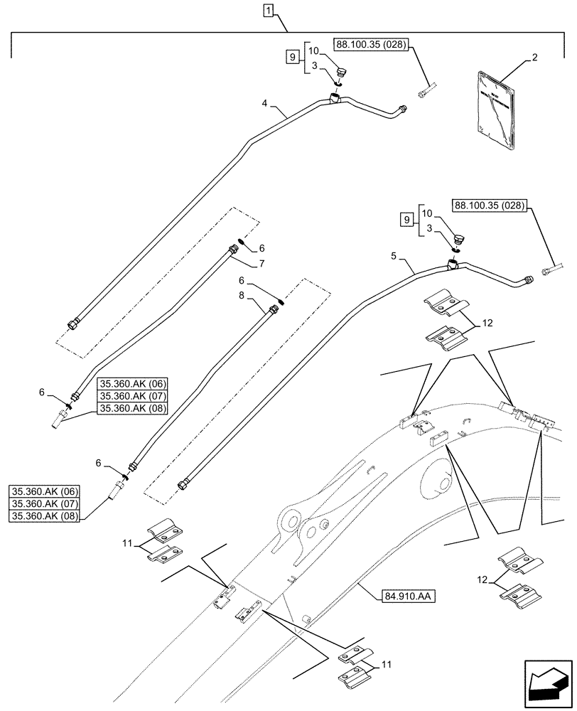 Схема запчастей Case CX130D LC - (88.100.35[027]) - DIA KIT, HAMMER CIRCUIT, W/ ELECTRICAL PROPORTIONAL CONTROL, BOOM, LINE (88) - ACCESSORIES