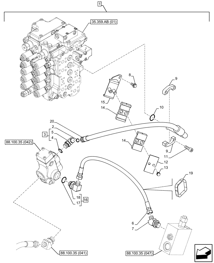 Схема запчастей Case CX130D LC - (88.100.35[044]) - DIA KIT, HAMMER CIRCUIT, HIGH FLOW, W/ ELECTRICAL PROPORTIONAL CONTROL, DIRECTIONAL CONTROL VALVE, LINE (88) - ACCESSORIES