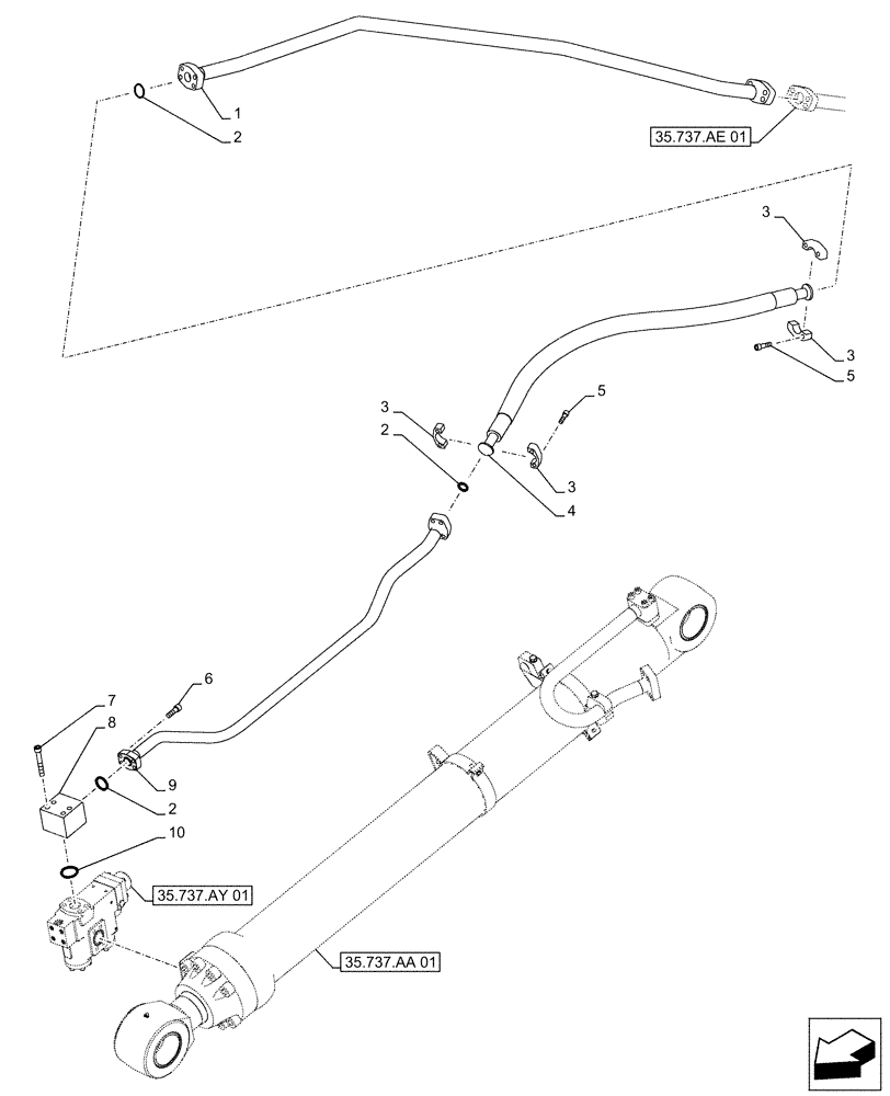 Схема запчастей Case CX490D RTC - (35.737.BC[03]) - VAR - 481064 - ARM, CYLINDER, SAFETY VALVE, LINES (35) - HYDRAULIC SYSTEMS