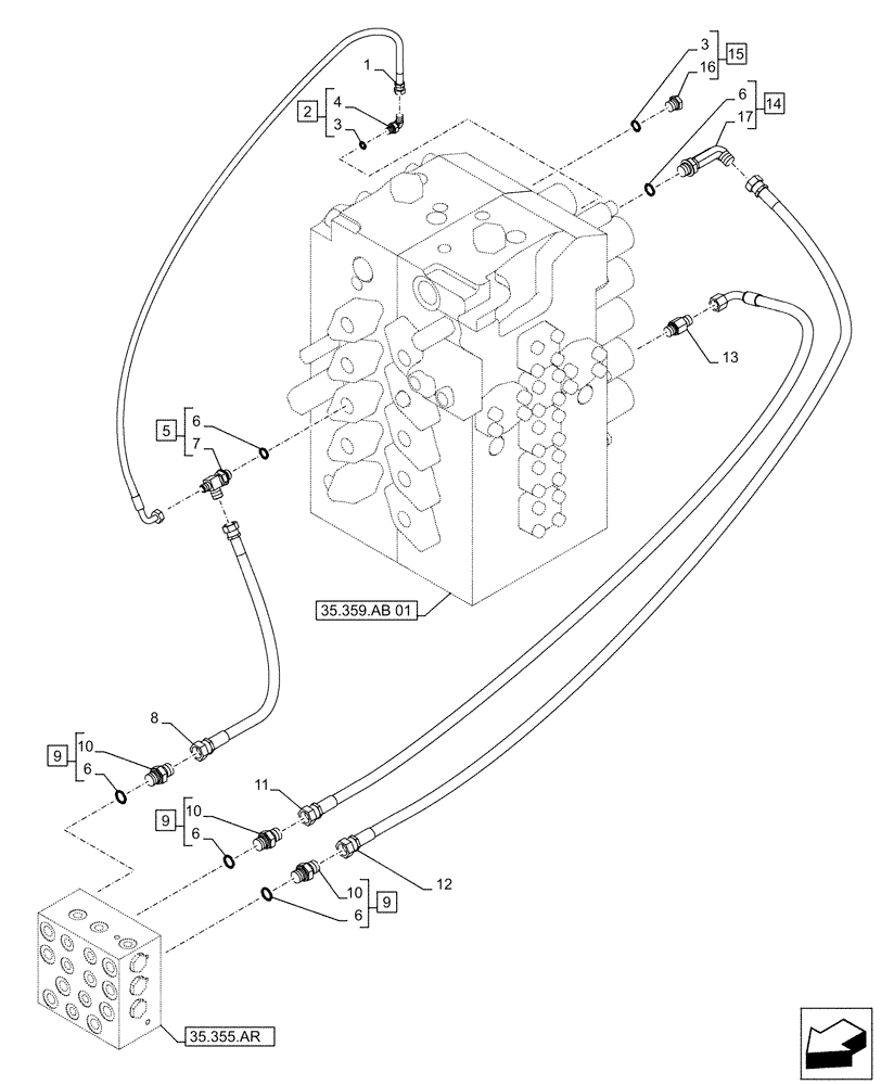 Схема запчастей Case CX500D LC - (35.355.AC[04]) - STD + VAR - 461558 - JOYSTICK, HYDRAULIC LINE, CONTROL VALVE, CONTROL PATTERN SELECTION (35) - HYDRAULIC SYSTEMS