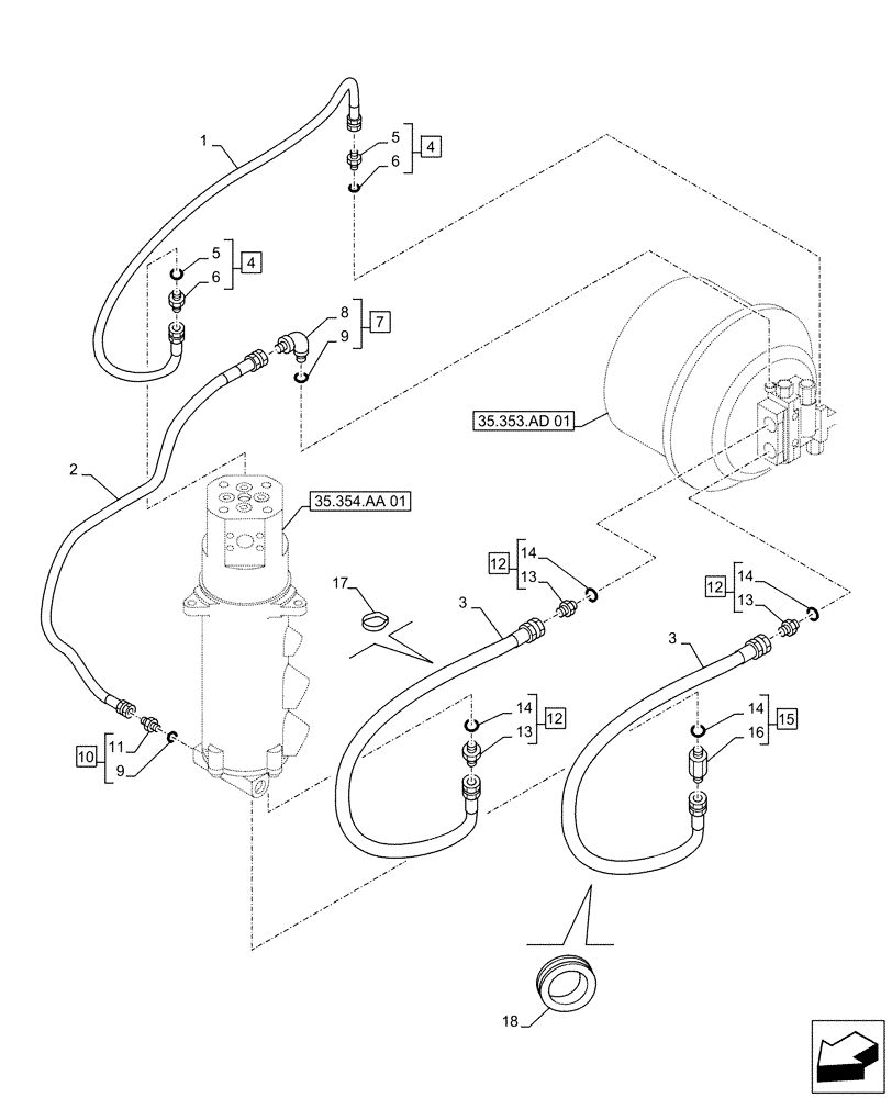 Схема запчастей Case CX500D LC - (35.353.AE[02]) - TRAVEL MOTOR & REDUCTION GEAR, LINES (35) - HYDRAULIC SYSTEMS