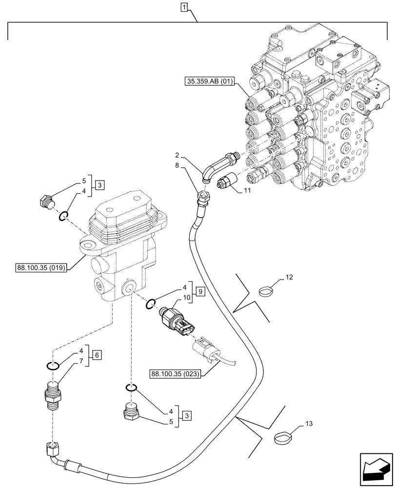 Схема запчастей Case CX130D - (88.100.35[022]) - DIA KIT, HAMMER CIRCUIT, W/ HYDRAULIC CONTROL, FOOT CONTROL VALVE, LINE, PRESSURE RELIEF VALVE, SENSOR (88) - ACCESSORIES