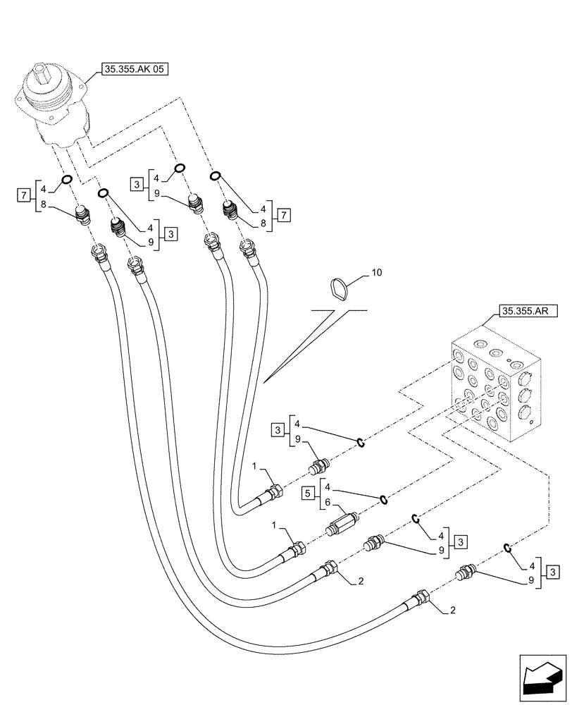 Схема запчастей Case CX490D RTC - (35.355.AC[02]) - JOYSTICK, LH, HYDRAULIC LINE, CONTROL VALVE (35) - HYDRAULIC SYSTEMS