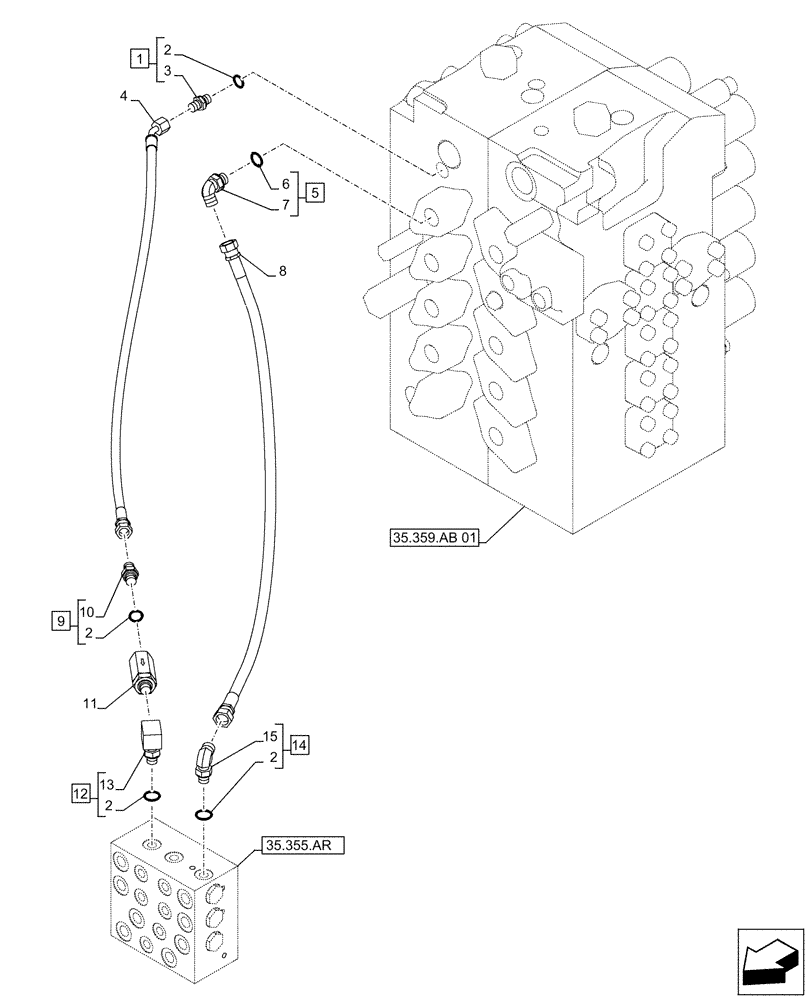 Схема запчастей Case CX500D LC - (35.355.AC[05]) - STD + VAR - 461558 - JOYSTICK, HYDRAULIC LINE, CONTROL VALVE, CONTROL PATTERN SELECTION (35) - HYDRAULIC SYSTEMS