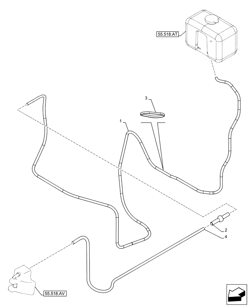 Схема запчастей Case CX500D RTC - (55.518.AP) - WINDSHIELD WASHER, RESERVOIR, HOSE (55) - ELECTRICAL SYSTEMS