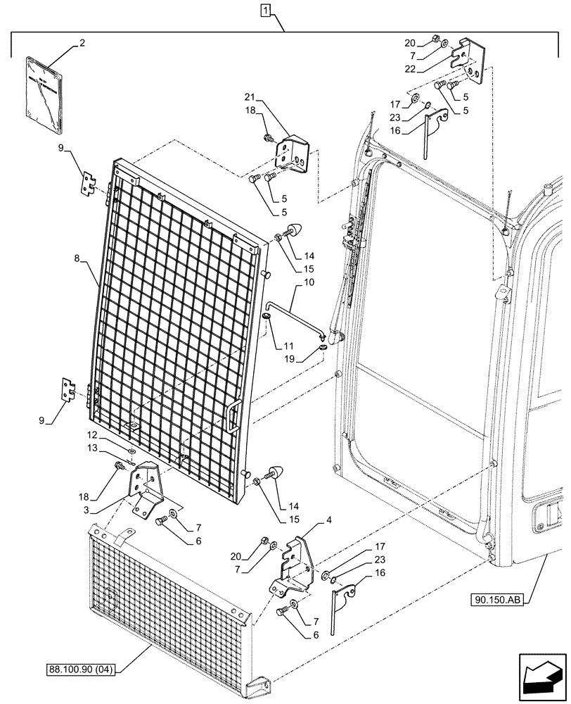 Схема запчастей Case CX500D RTC - (88.100.90[03]) - DIA KIT, CAB GUARD, MESH, FRONT, UPPER (88) - ACCESSORIES