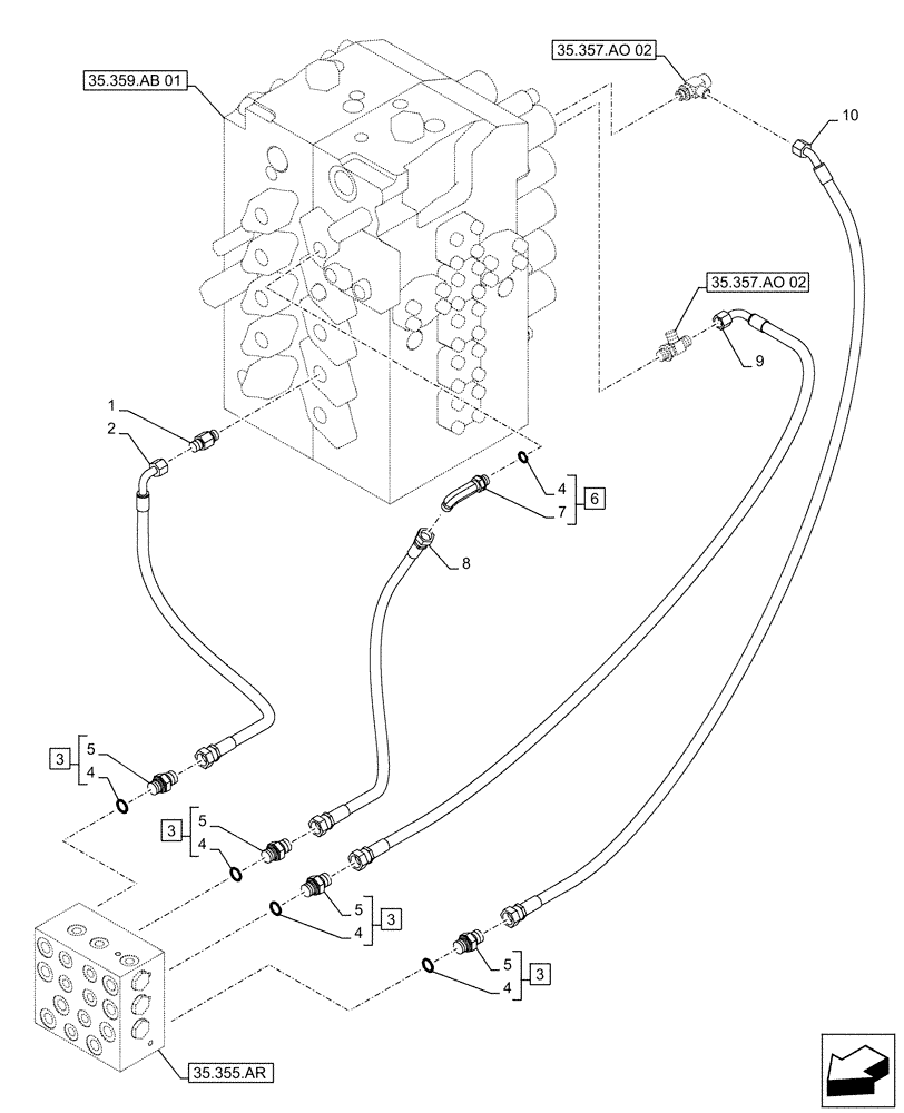 Схема запчастей Case CX500D RTC - (35.355.AC[03]) - STD + VAR - 461558 - JOYSTICK, HYDRAULIC LINE, CONTROL VALVE, CONTROL PATTERN SELECTION (35) - HYDRAULIC SYSTEMS