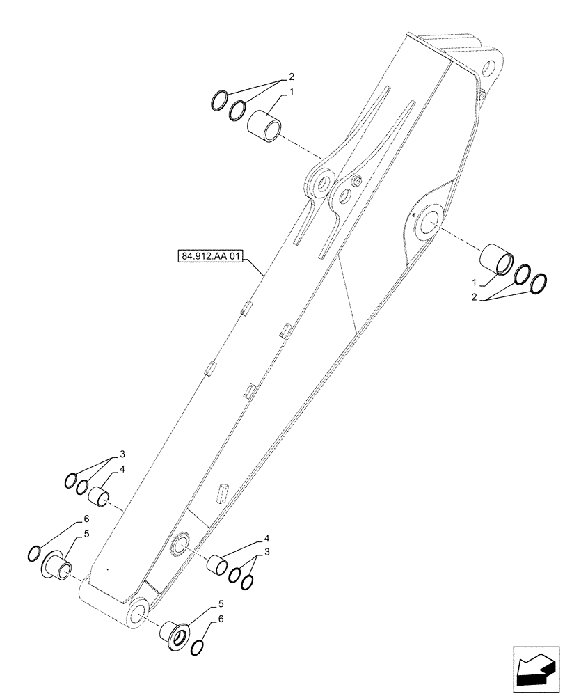 Схема запчастей Case CX490D LC - (84.912.AD[01]) - VAR - 461549 - ARM, HEAVY DUTY, BUSHING (L=3.4M) (84) - BOOMS, DIPPERS & BUCKETS