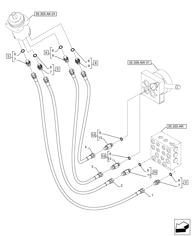 Схема запчастей Case CX500D LC - (35.355.AC[07]) - VAR - 461558 - JOYSTICK, LH, HYDRAULIC LINE, CONTROL VALVE, CONTROL PATTERN SELECTION (35) - HYDRAULIC SYSTEMS