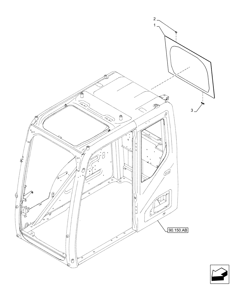 Схема запчастей Case CX500D RTC - (90.156.AB) - CAB, WINDOW, REAR, GLASS (90) - PLATFORM, CAB, BODYWORK AND DECALS