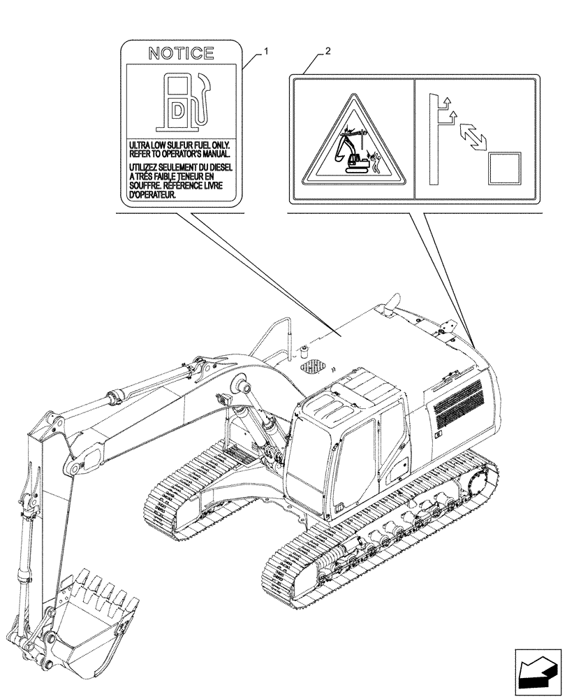 Схема запчастей Case CX500D RTC - (90.108.AC[11]) - WARNING DECAL (90) - PLATFORM, CAB, BODYWORK AND DECALS