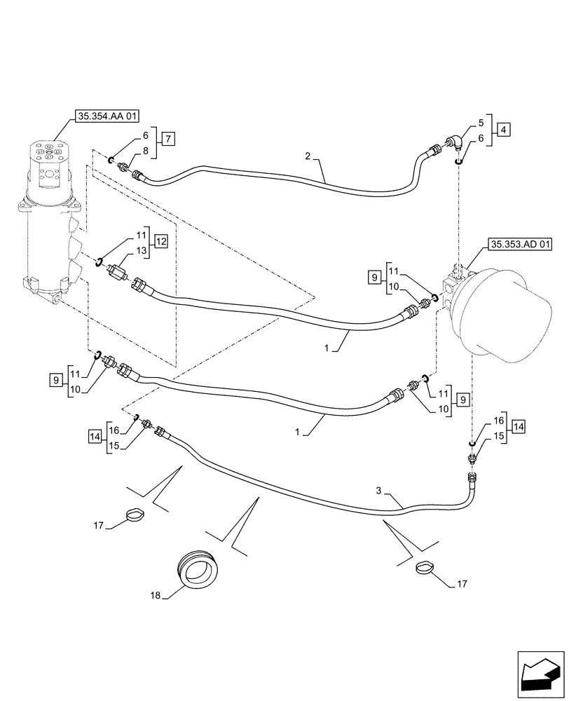 Схема запчастей Case CX500D LC - (35.353.AE[01]) - TRAVEL MOTOR & REDUCTION GEAR, LINES (35) - HYDRAULIC SYSTEMS