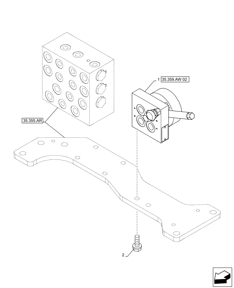 Схема запчастей Case CX490D RTC - (35.359.AW[01]) - VAR - 461558 - VALVE, SELECTOR, CONTROL PATTERN SELECTION (35) - HYDRAULIC SYSTEMS