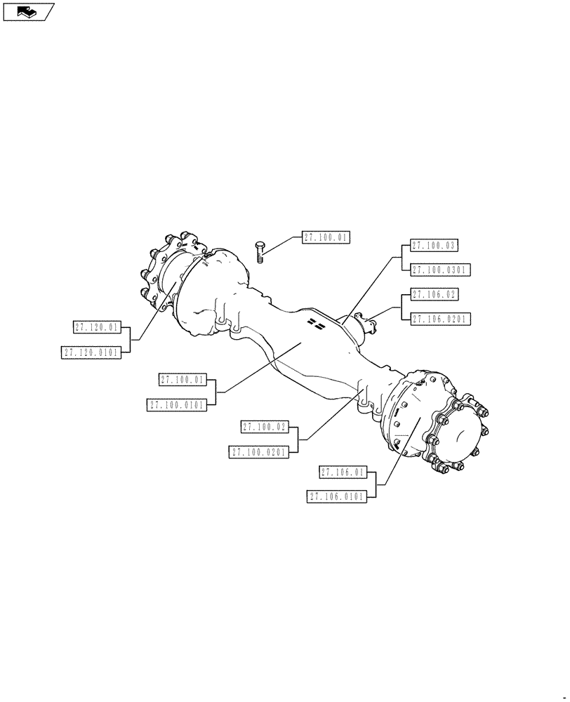 Схема запчастей Case 590SN - (27.000.00[01]) - SECTION INDEX - REAR DRIVE AXLE (27) - REAR AXLE SYSTEM