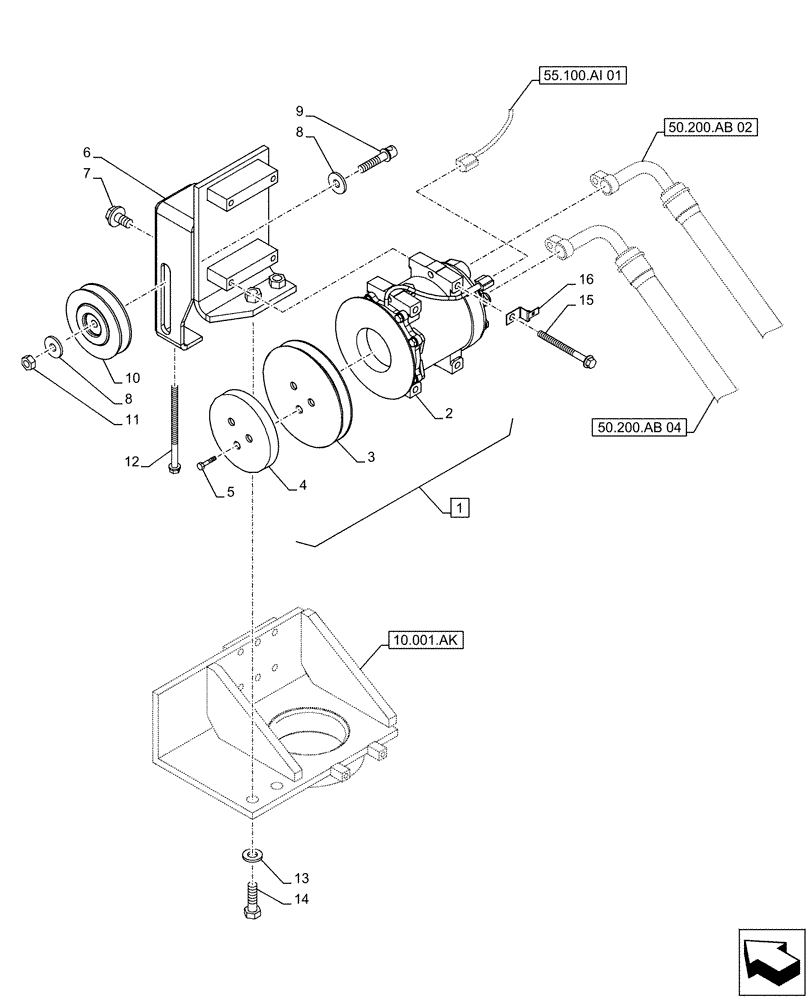 Схема запчастей Case CX500D RTC - (50.200.AA) - AIR CONDITIONING, COMPRESSOR (50) - CAB CLIMATE CONTROL