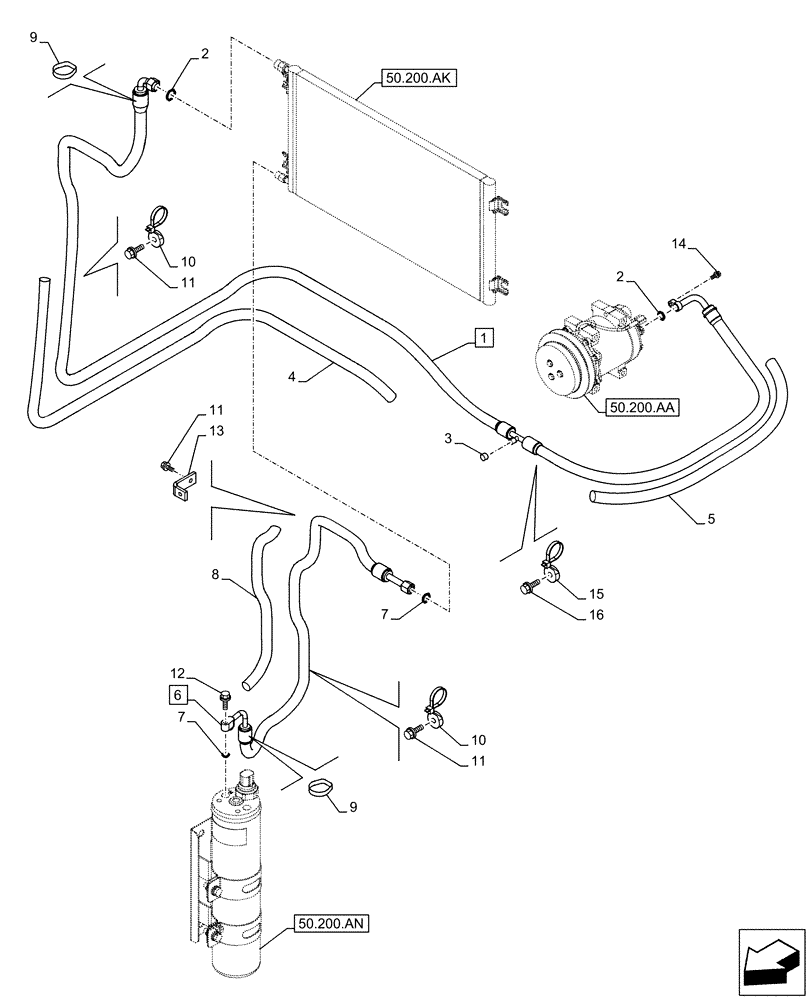 Схема запчастей Case CX490D RTC - (50.200.AB[04]) - AIR CONDITIONING, LINES (50) - CAB CLIMATE CONTROL