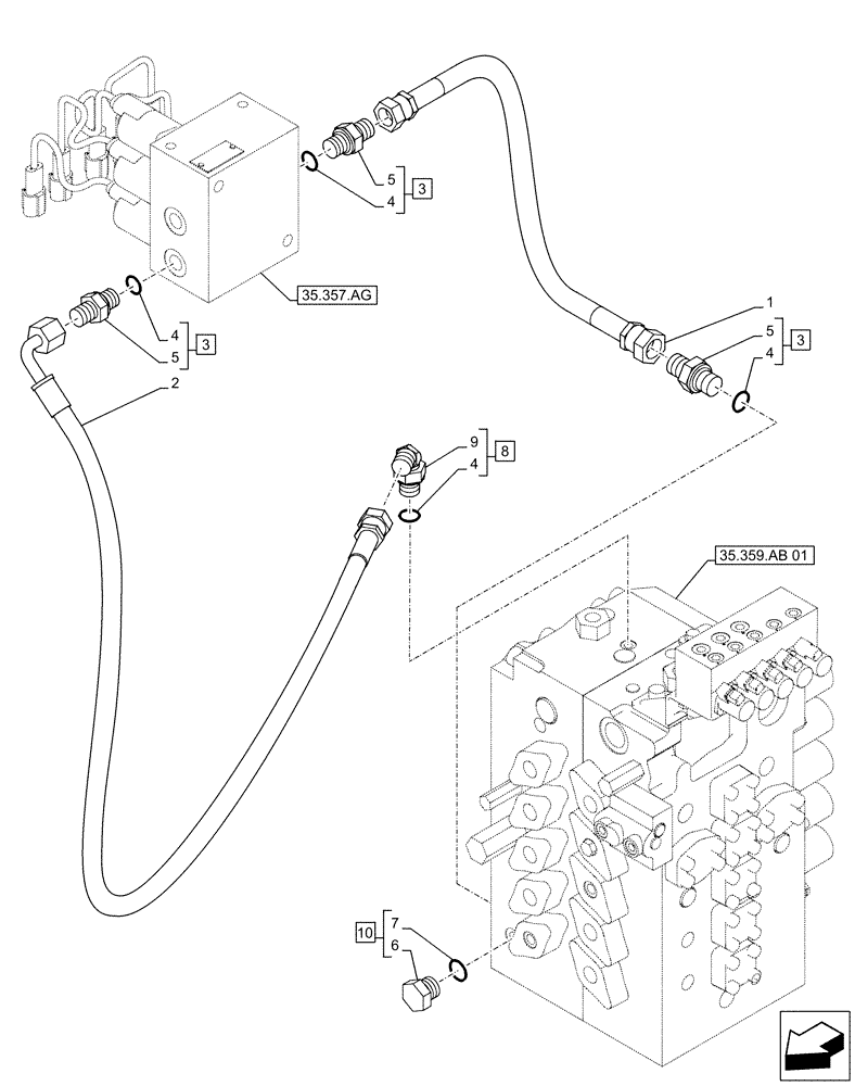 Схема запчастей Case CX500D RTC - (35.359.AE[01]) - CONTROL VALVE, LINE (35) - HYDRAULIC SYSTEMS