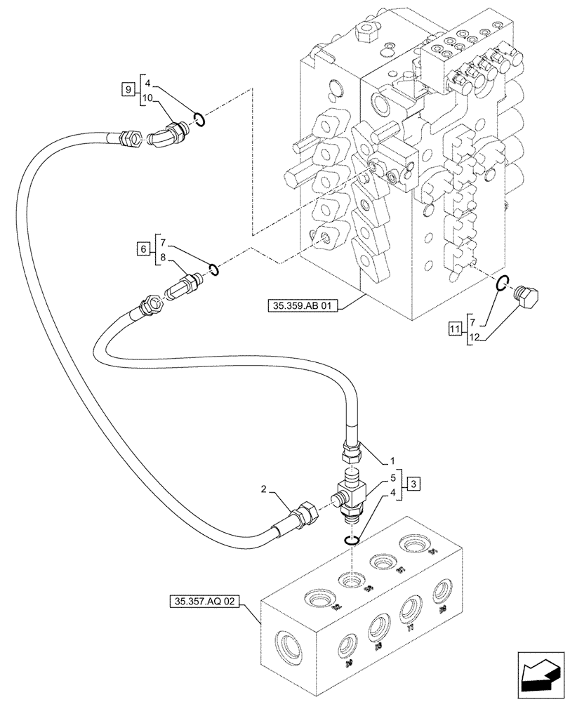 Схема запчастей Case CX490D RTC - (35.359.AE[03]) - CONTROL VALVE, LINE (35) - HYDRAULIC SYSTEMS