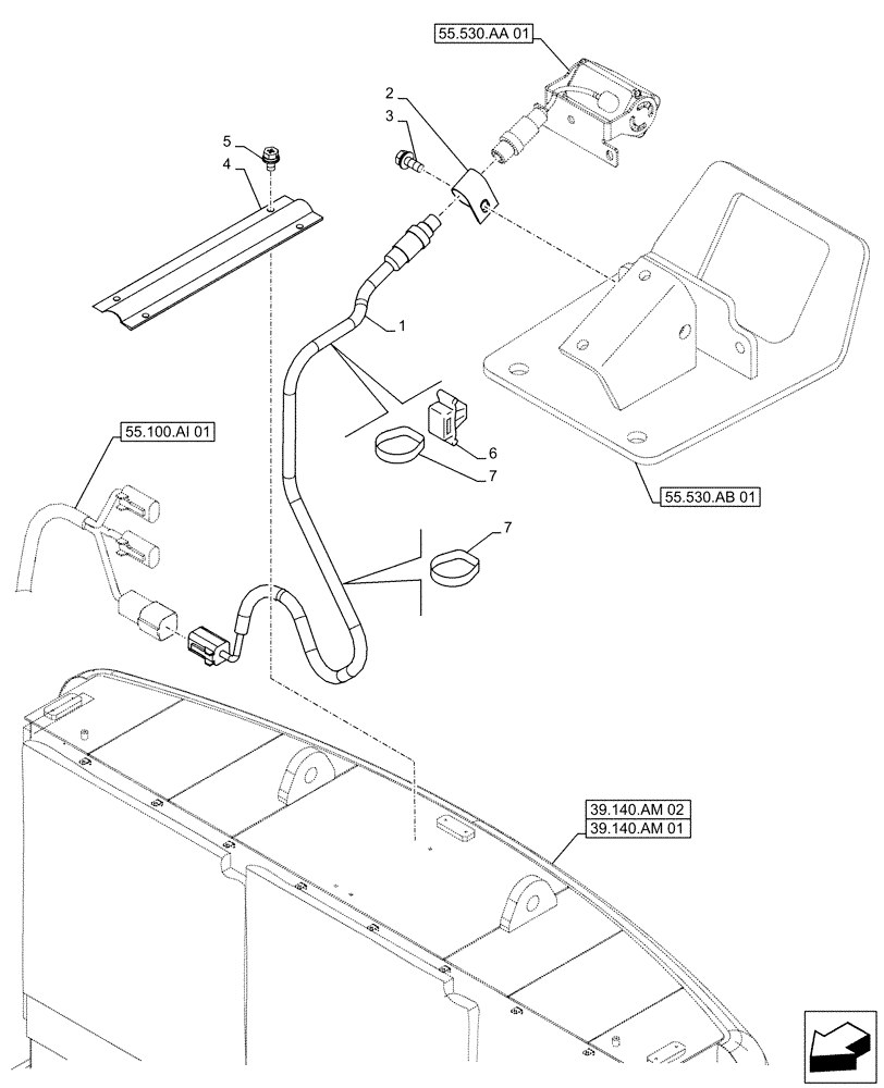 Схема запчастей Case CX490D RTC - (55.530.AD[01]) - VAR - 461504, 488037 - REAR VIEW CAMERA, WIRE HARNESS (55) - ELECTRICAL SYSTEMS