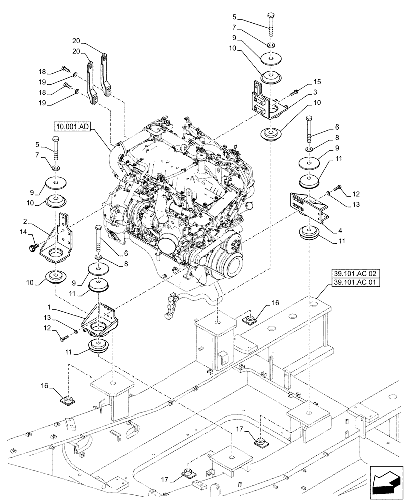 Схема запчастей Case CX490D RTC - (10.001.AK) - STD + VAR - 488034 - ENGINE, SUPPORT (10) - ENGINE