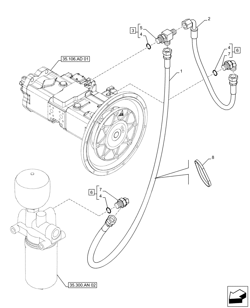 Схема запчастей Case CX500D LC - (35.357.AD[02]) - PILOT VALVE, OIL LINE (35) - HYDRAULIC SYSTEMS