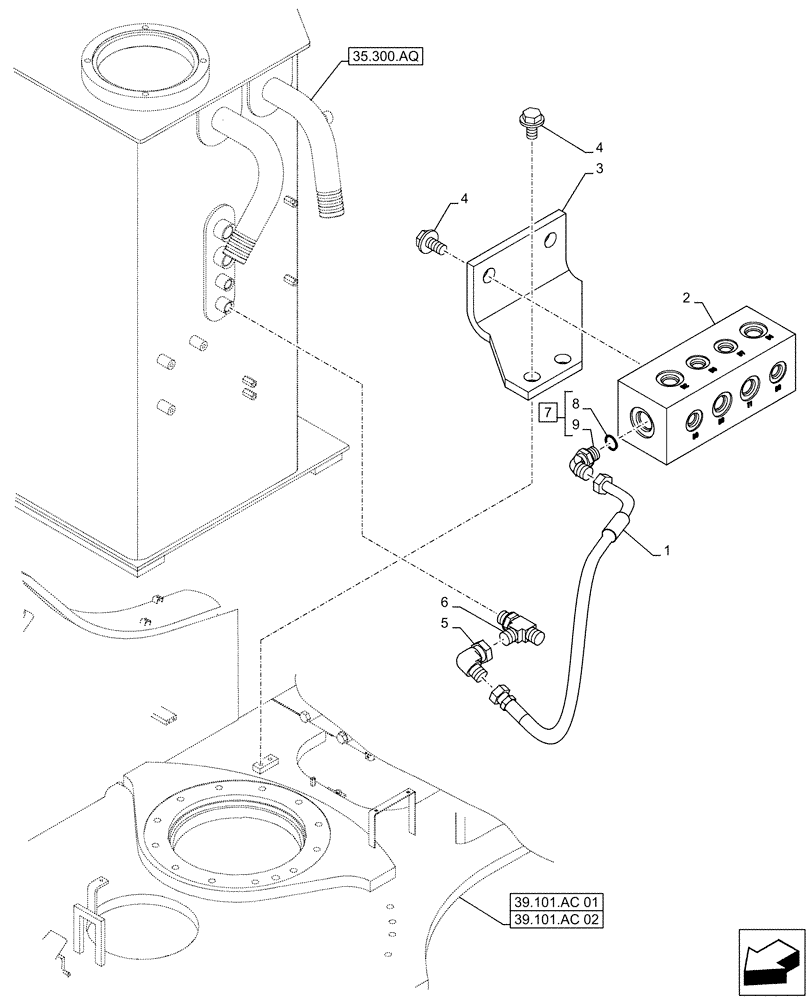 Схема запчастей Case CX500D RTC - (35.357.AQ[02]) - PILOT VALVE, DRAIN LINE (35) - HYDRAULIC SYSTEMS