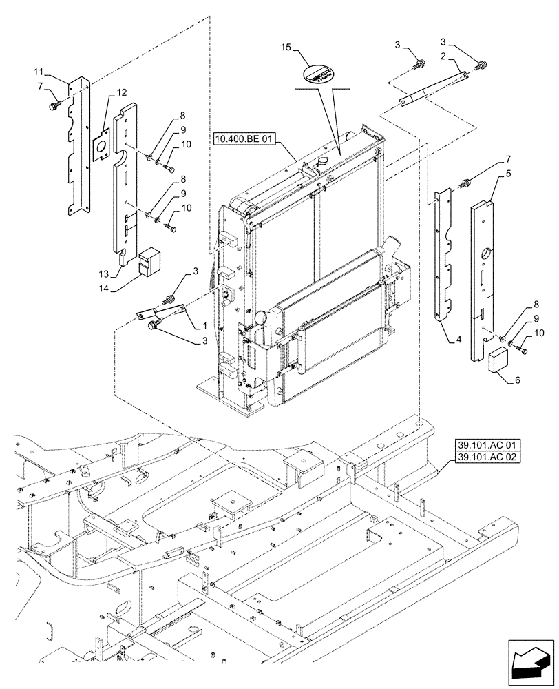 Схема запчастей Case CX500D LC - (10.400.BF[01]) - RADIATOR PANEL (10) - ENGINE