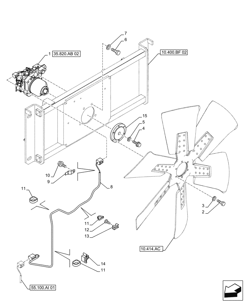 Схема запчастей Case CX490D LC - (35.820.AB[01]) - FAN, RADIATOR, HYDRAULIC MOTOR (35) - HYDRAULIC SYSTEMS