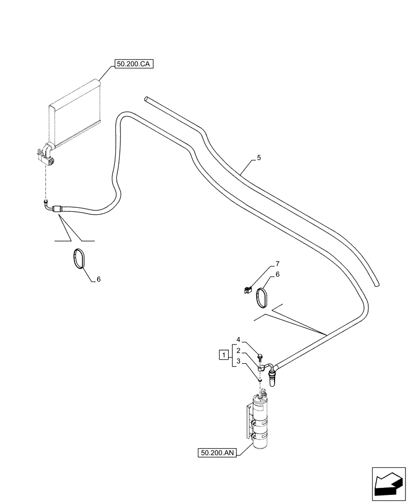 Схема запчастей Case CX490D RTC - (50.200.AB[03]) - AIR CONDITIONING, LINES (50) - CAB CLIMATE CONTROL