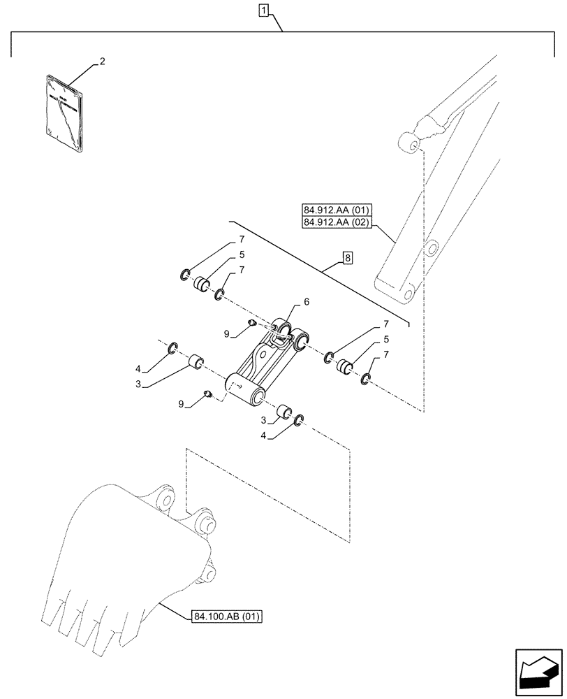 Схема запчастей Case CX130D - (88.100.84[01]) - DIA KIT, BUCKET, LINK, W/ HOOK (88) - ACCESSORIES