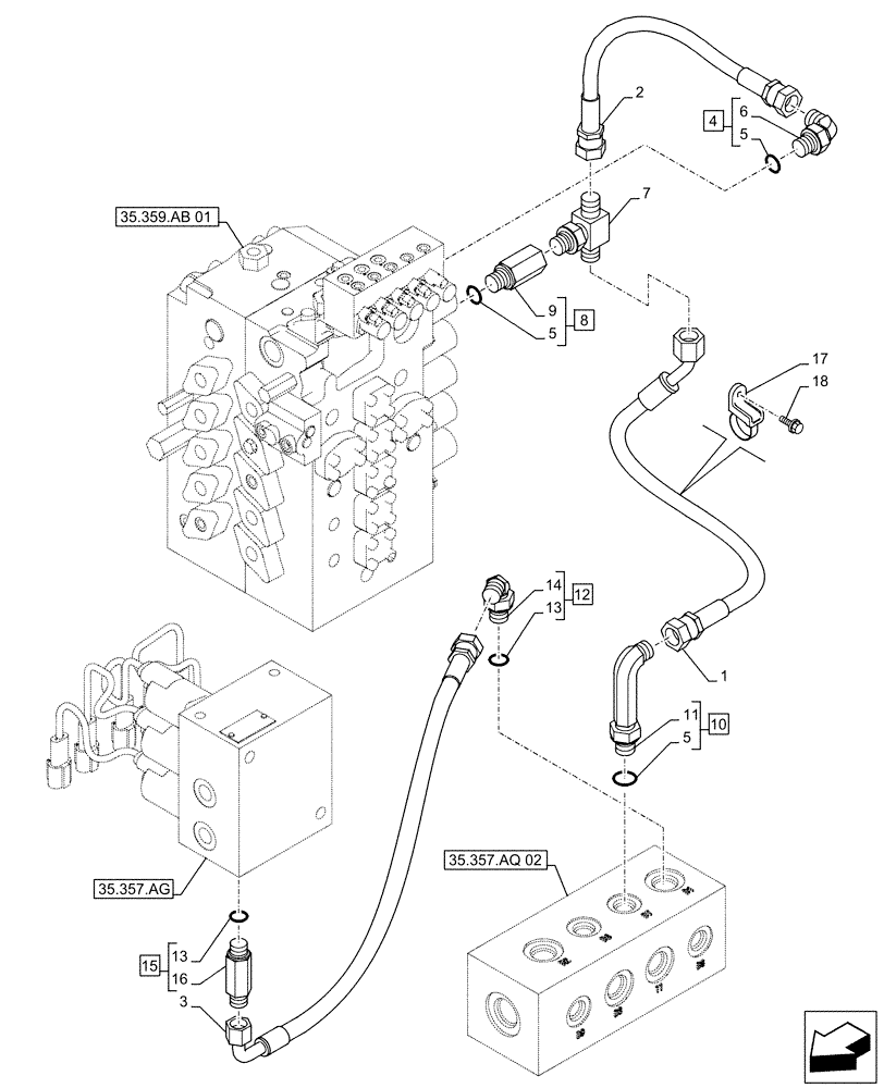 Схема запчастей Case CX490D RTC - (35.357.AR[02]) - PILOT VALVE, CONTROL VALVE LINE (35) - HYDRAULIC SYSTEMS