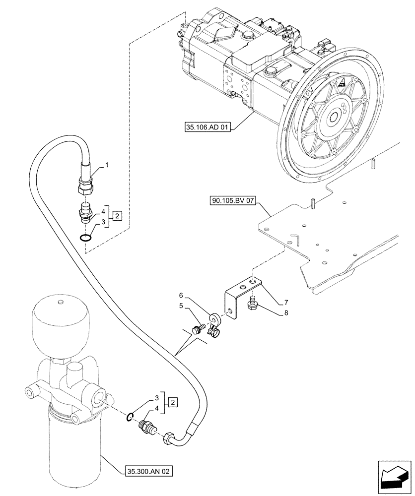 Схема запчастей Case CX500D RTC - (35.357.AD[01]) - PILOT VALVE, OIL LINE (35) - HYDRAULIC SYSTEMS