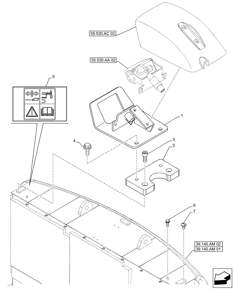 Схема запчастей Case CX490D RTC - (55.530.AB[02]) - VAR - 461560, 488038, 481263 - SIDE CAMERA, SUPPORT, BRACKET (55) - ELECTRICAL SYSTEMS