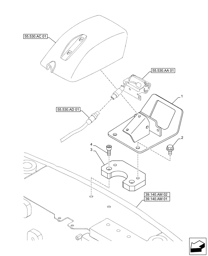 Схема запчастей Case CX500D LC - (55.530.AB[01]) - VAR - 461504, 488037, 481263 - REAR VIEW CAMERA, SUPPORT, BRACKET (55) - ELECTRICAL SYSTEMS