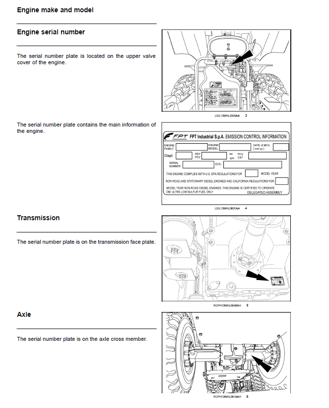 Схема запчастей Case 1021G - (00.100.03[03]) - LOCATION OF SERIAL AND PRODUCT IDENTIFICATION NUMBERS (00) - GENERAL & PICTORIAL INDEX