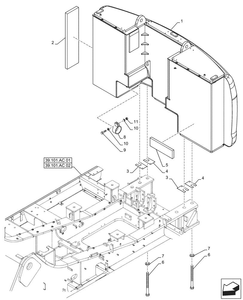 Схема запчастей Case CX490D LC - (39.140.AM[02]) - VAR - 481263 - OPTION, COUNTERWEIGHT (39) - FRAMES AND BALLASTING